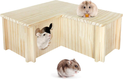 Wooden Hamster Platform and Dwarf Hamster House,Cute Syrian Hamster Tiny House Hideout,Large
