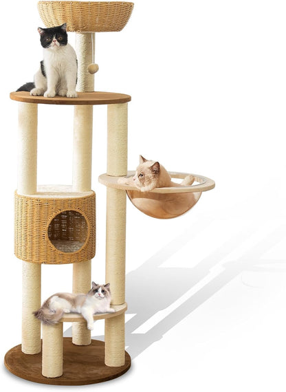 2025 Modern Cat Tree Tower for Large Cats, Advanced Space Module Cat's Nest, Hand Woven Multilevel