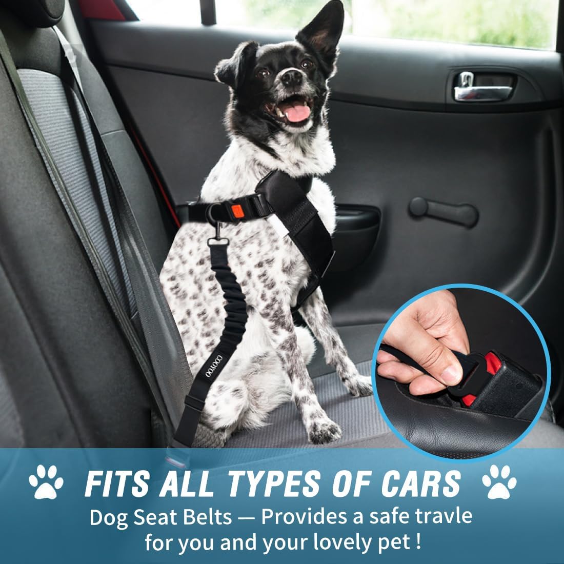 COOYOO Dog Seat Belt, Durability Retractable Dog Car Harness Adjustable Dog Seat Belt for Vehicle