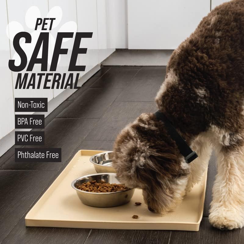 Leash Boss Dog Food Mat for Food and Water Bowls, Waterproof Silicone Pet Feeding Mat for Floors