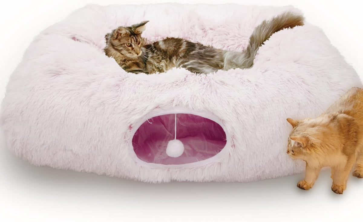 XxingSheep Extra Large Cat Tunnel Bed for Indoor Cats Peekaboo Cat Cave Donut with Center
