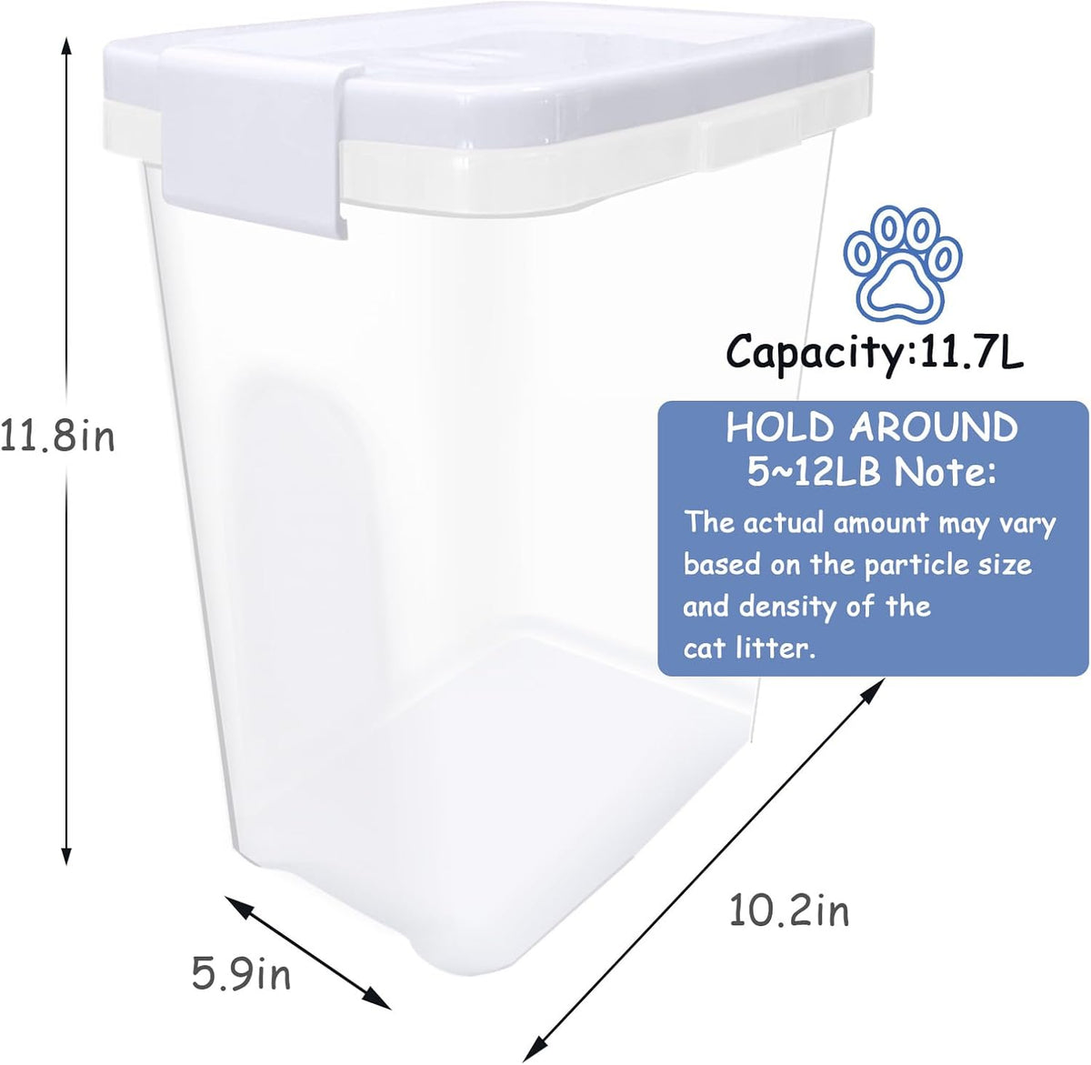 2 Pcs Cat Litter Storage Container with Airtight Lid Cat Litter Storage Bin with Spout Sealable