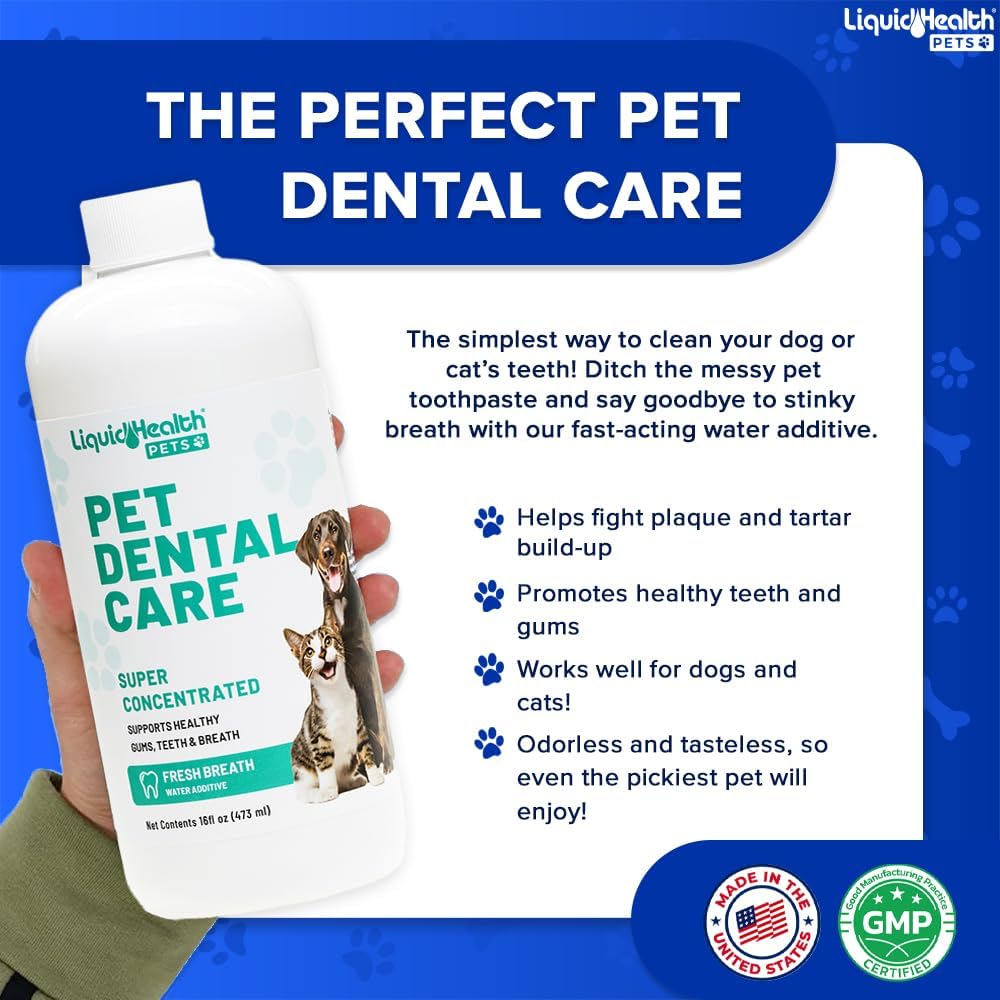 LIQUIDHEALTH Pet Dental Care Water Additive for Dogs & Cats - Fast Acting Pet Bad Breath Freshener