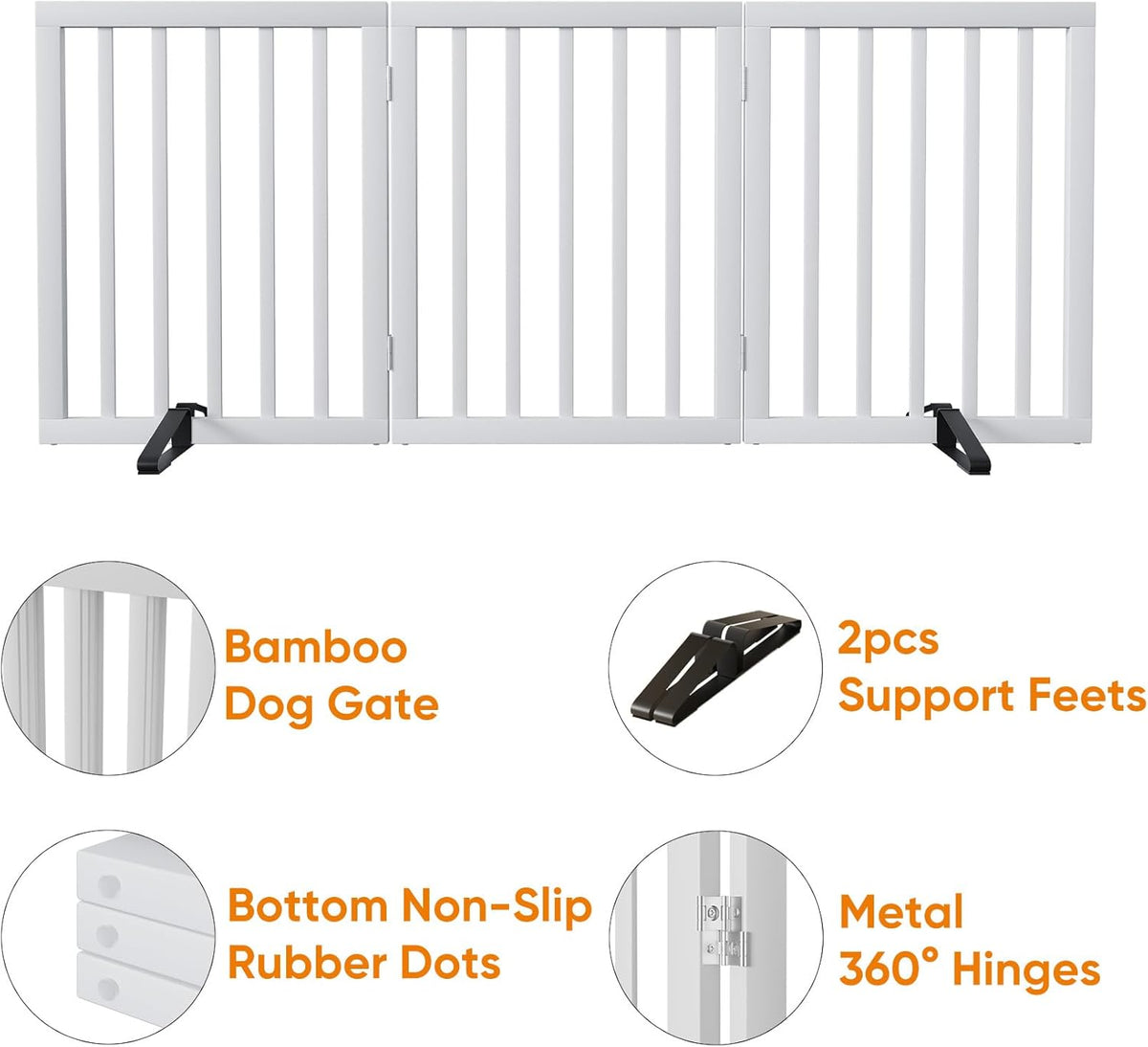 White 18-55" Wide Pet Gate, Bamboo Dog Gate for Stair, Foldable Dog Gates for Doorways House