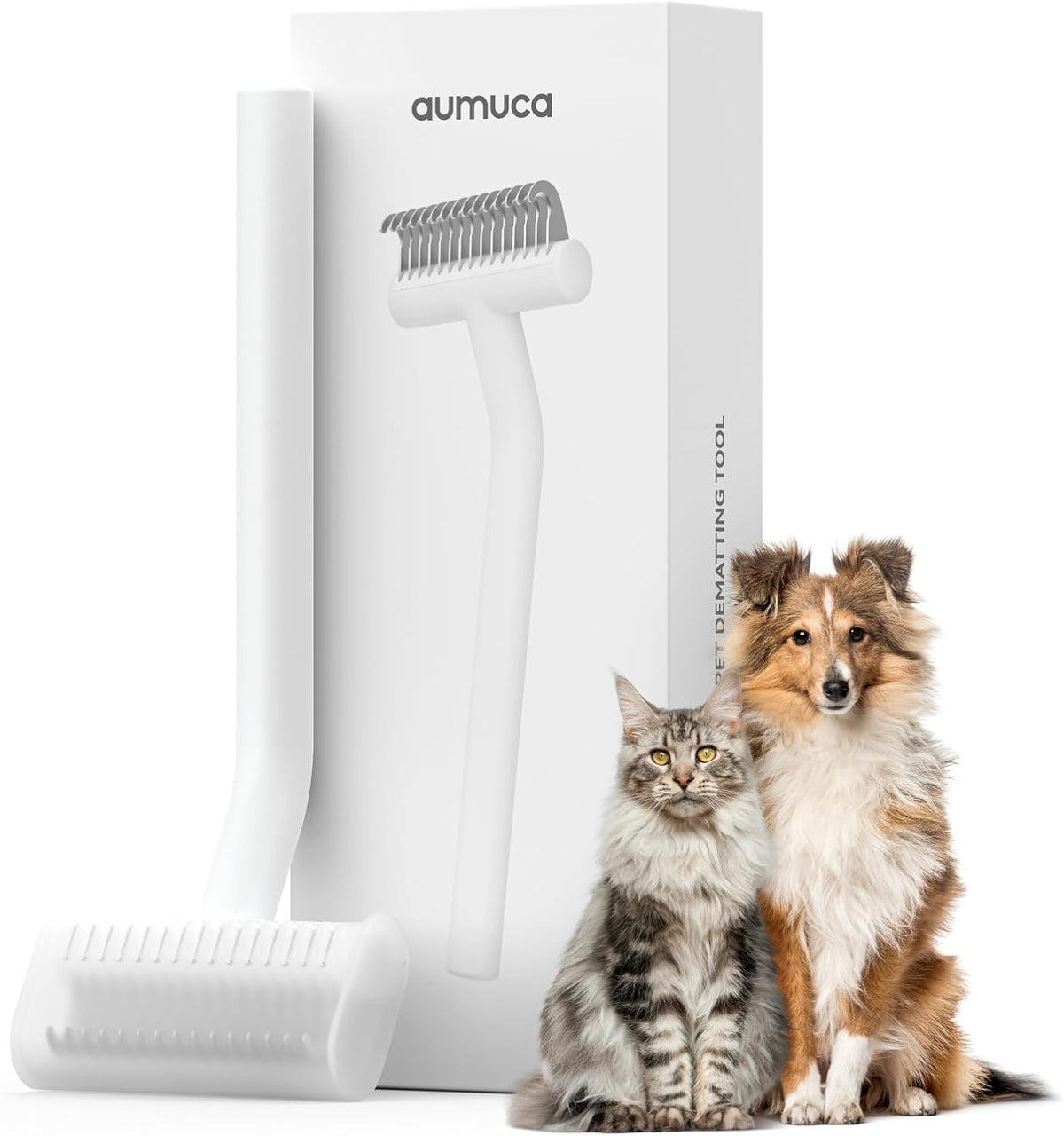 aumuca Undercoat Rake for Cats & Small/Medium Dogs – Deshedding Brush & Dematting Comb for