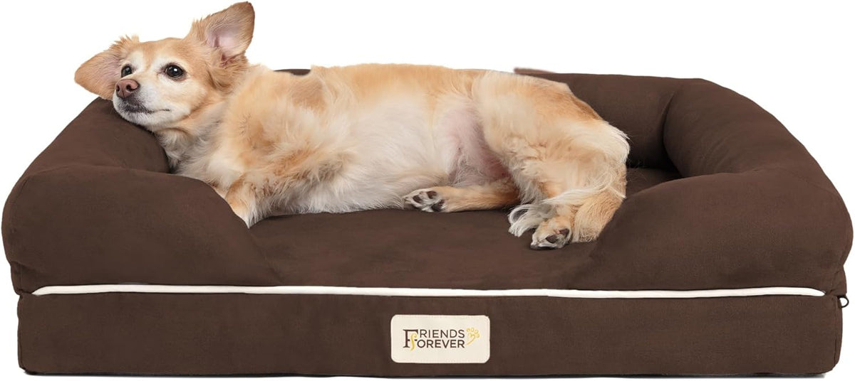 Chester Small Dog Bed - Orthopedic Memory Foam Mattress, Calming Couch, Wall Rim Pillow, Water
