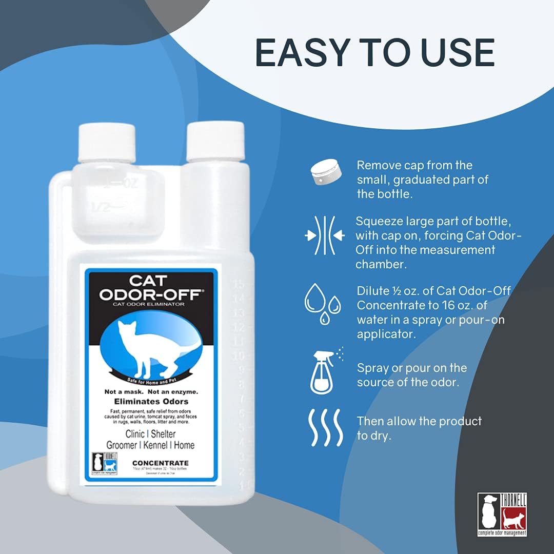 THORNELL Cat Odor-Off Concentrate Pet Smell Odor Eliminator – Cat Odor Eliminator Concentrate for