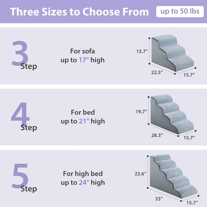Dog Steps for Bed, 4-Steps Dog Ramp for Bed, Pet Stairs with Highly Supportive Foam and Non-Slip