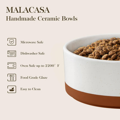 MALACASA Dog Bowls, Ceramic Dogs Bowls with Wood Stand Non-Slip, 6 Cups or 58 oz Capacity Dog Water