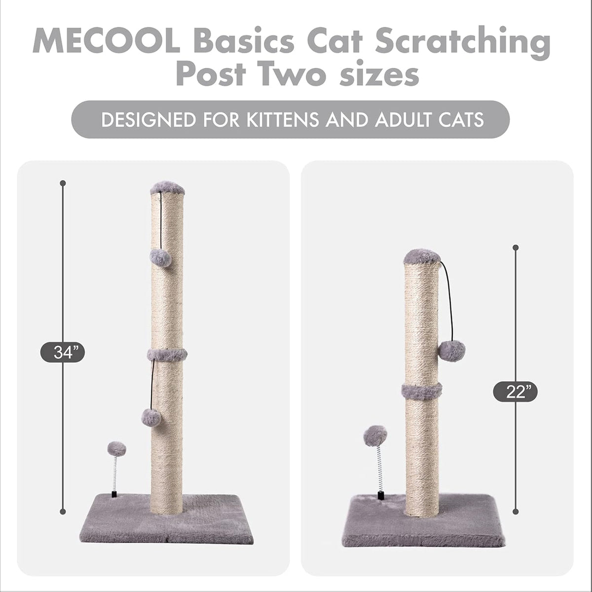 MECOOL Cat Scratching Post Premium Basics Kitten Scratcher Sisal Scratch Posts with Hanging Ball