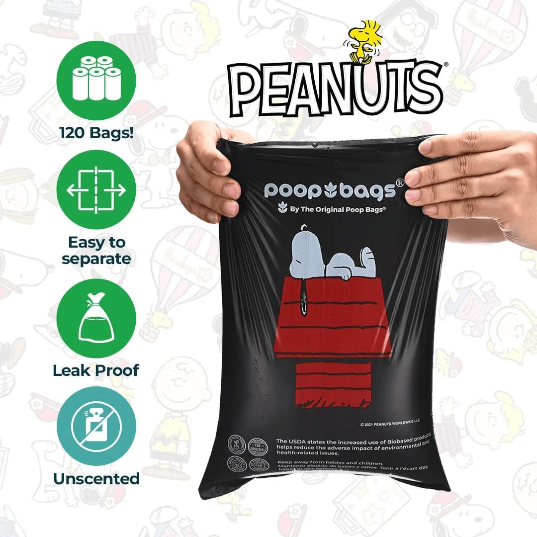 The Original Poop Bags® Peanuts Dog Waste Bags – 38% Plant Based, Leak-Proof & Durable, Large Dog