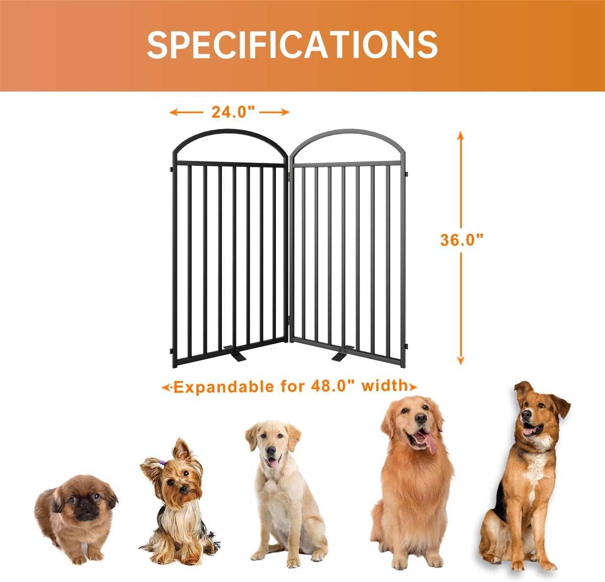 2 Panles Full Matel Freestanding Dog Gates with Door, 48"Extra Wide 36"Tall Free Standing Dog Pet
