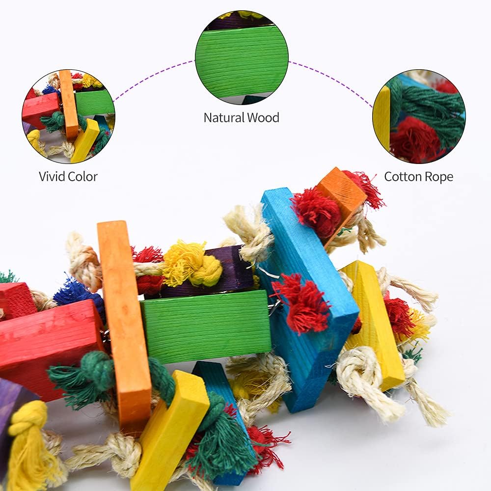RUBY.Q 2 Pack Large Parrot Toy, 20in Bird Parrot Toy, Multicolored Natural Wooden Bird Chewing Toys