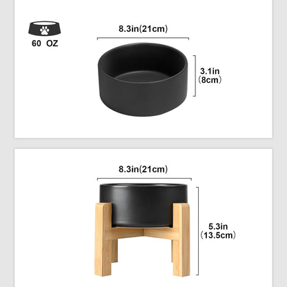 SPUNKYJUNKY Ceramic Elevated Dog Bowls 2 Pack - 8.3inch Raised Dog Bowls with Non-Slip Wooden Stand