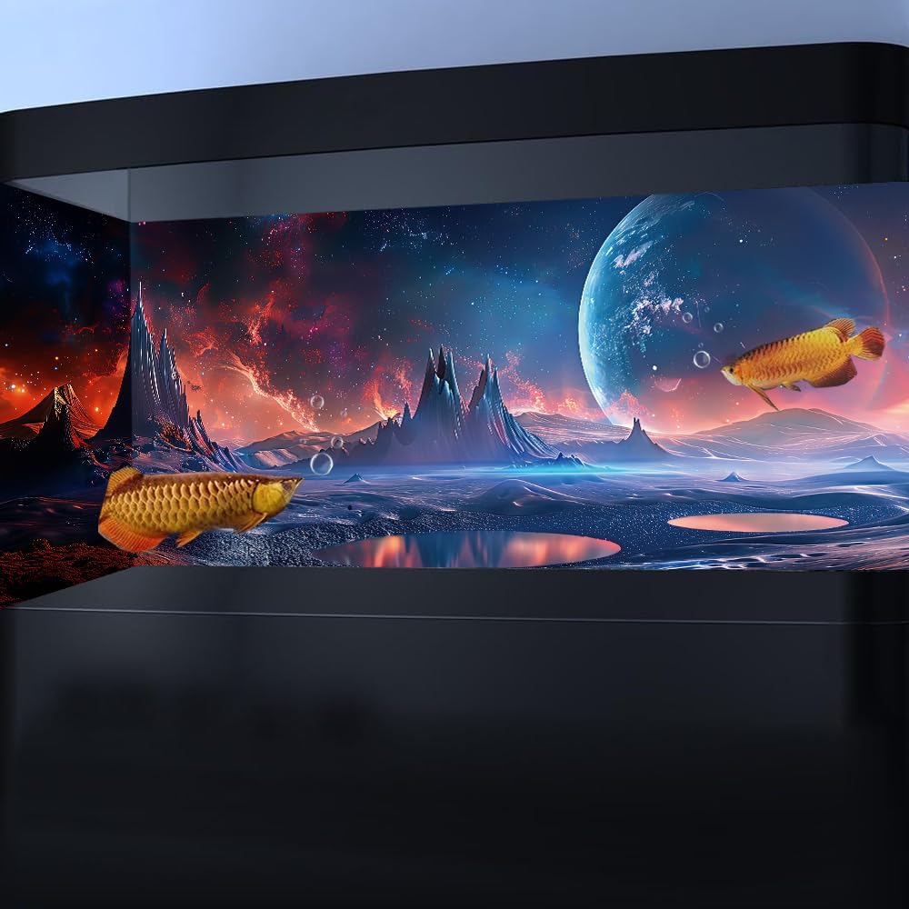 Scarlet Cosmic Aquarium Background,Cool Galaxy Parallel Space Themed Fish Tank Background, Tropical