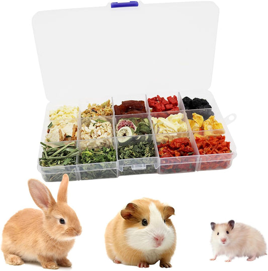 Bunny Treats, Treat Box with 15 Kind of Snacks for Rabbit, Hamster, Chinchilla, Guinea Pig and