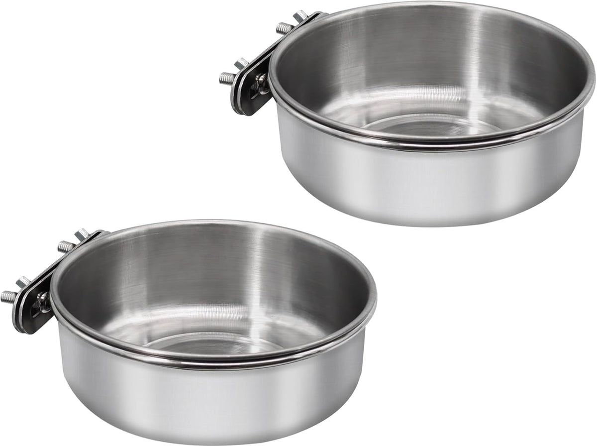 2 Pcs Medium Bird Feeding Dish Cups,Parrot Food Bowl Cage with Clamp Holder Stainless