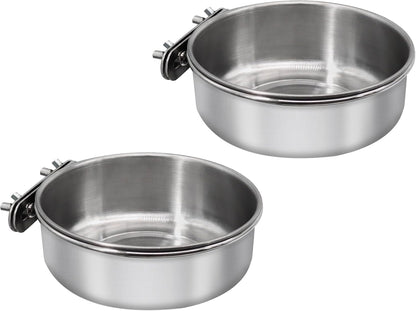 2 Pcs Medium Bird Feeding Dish Cups,Parrot Food Bowl Cage with Clamp Holder Stainless