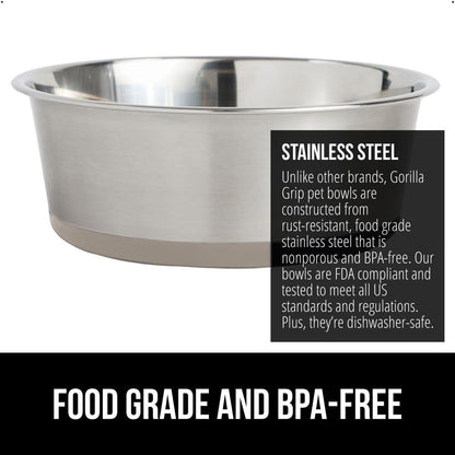 GORILLA GRIP Set of 2 Dog Bowls, Holds 4 Cups (32 fl oz), Heavy Duty Metal Food and Water Bowl for