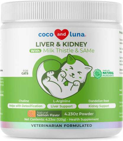 Milk Thistle for Cats - 4oz Powder - Natural Liver Supplement - with Same and L-Arginine - Detox