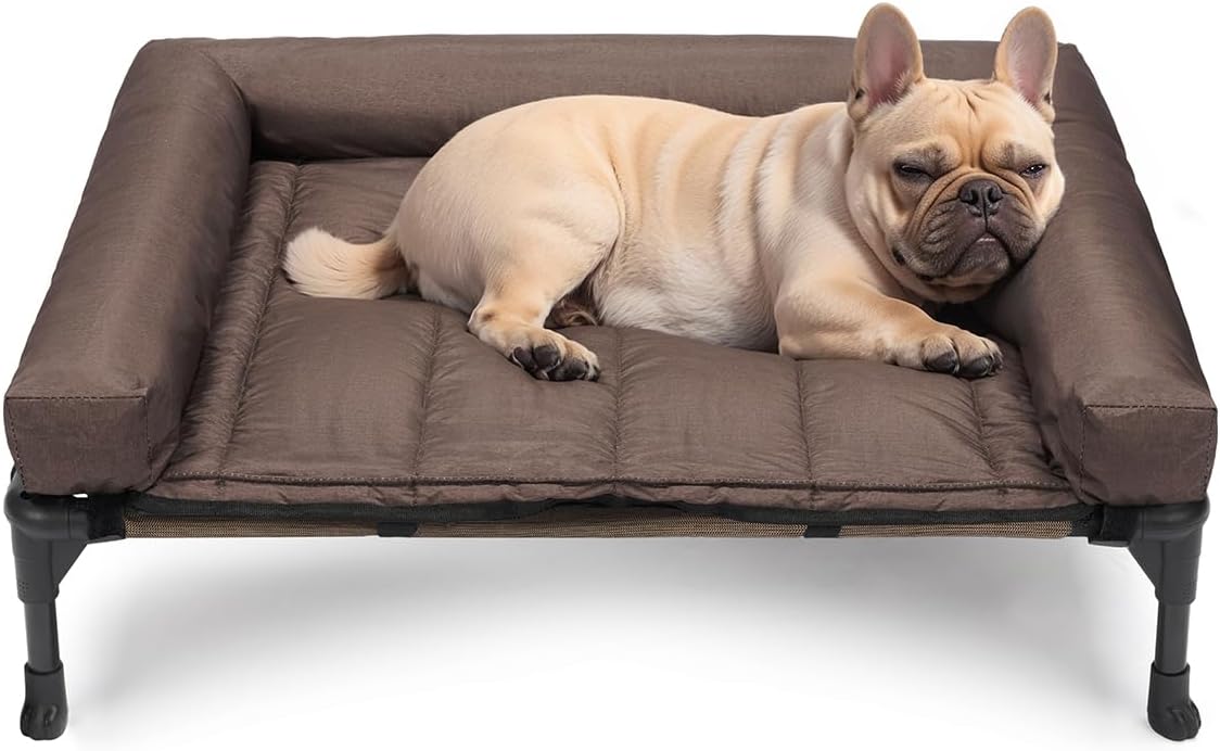 Veehoo Cooling Elevated Dog Bed Add Removable Waterproof Bolster Cushion Mat, Raised Pet Cot with
