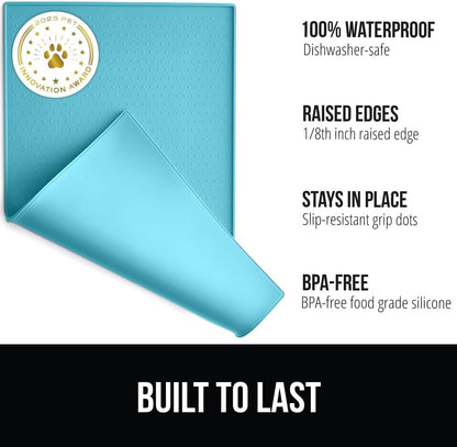 GORILLA GRIP 100% Waterproof Raised Edge BPA Free Silicone Pet Feeding Mat, Dog Cat Food Mats