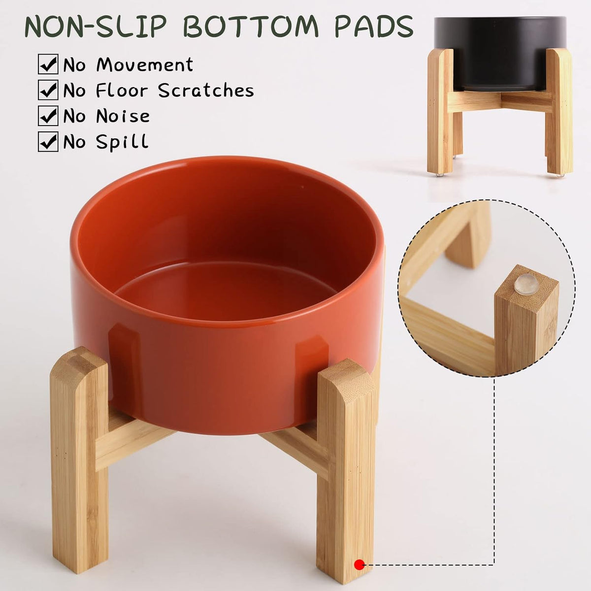Petygooing Rust Red Elevated/Raised Ceramic Dog Bowl for Small Breeds, Dog Food Water Dish with