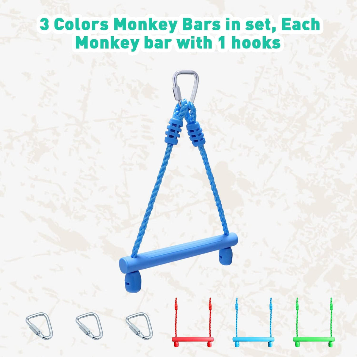 Rainbow Craft 3-Pack Kids Ninja Monkey Bars - Trapeze Swing Bars for Ninja Obstacle Course
