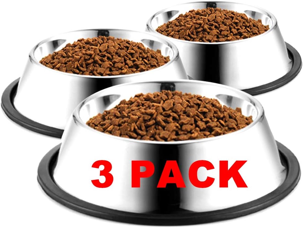 Stainless Steel Dog Bowls, 2.2 Cup/18oz Cat Bowl Water and Food with Rubber Base, Pet Bowls for