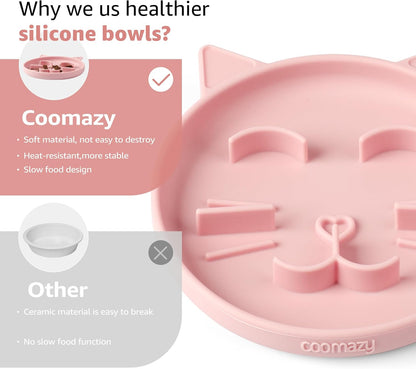 Coomazy Silicone Slow Feeder Dog Cat Bowls, Interactive Puzzle Toy for Pets Dry/Wet Food Training