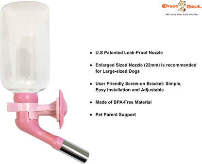 Choco Nose Patented No-Drip Water Bottle/Feeder for Large Dogs Over 50 lbs - Wire Cages, Crates or
