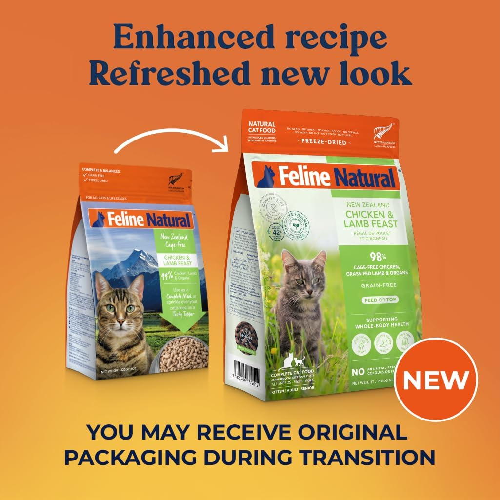 Feline Natural High Protein Dry Cat Food, Freeze-Dried Diet with 98% Meat, Organs & Seafood, No