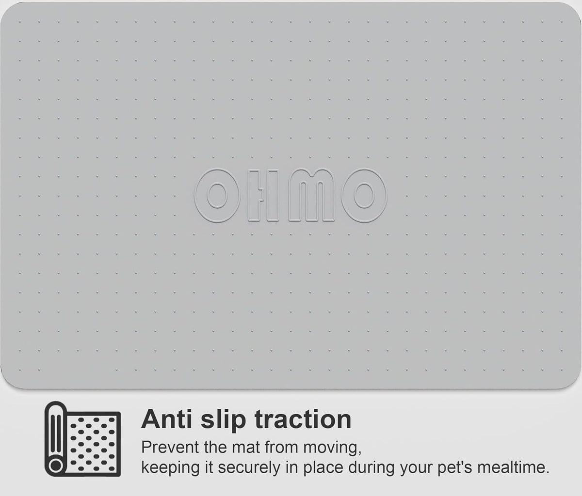 OHMO Dog Food Mat, Silicone Waterproof Cat Food Mat, Non-Skid Spill Proof Pet Feeding Mat for Food
