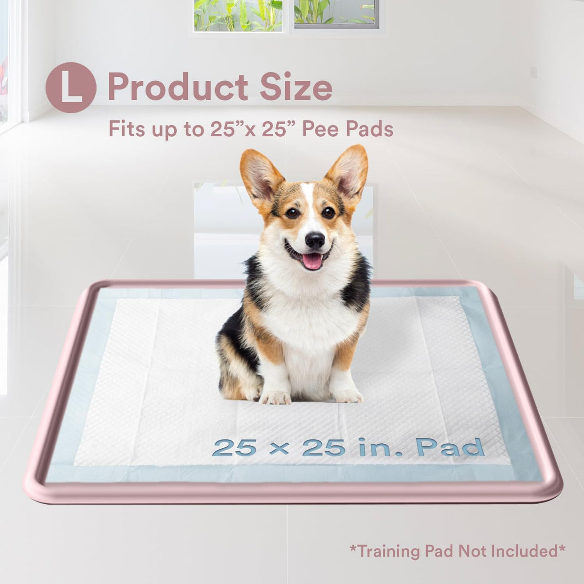 Pee Pad Tray Holder for Dogs - Fits Up to 25 x 25 in. Square Potty Training Pads No Spill Raised