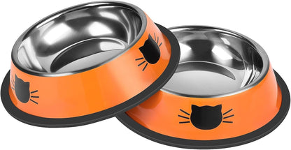 2Pcs Cat Bowls Non-Slip Stainless Steel Small Cat Food Bowls Unbreakable Thicken Cat Feeder 7 Oz