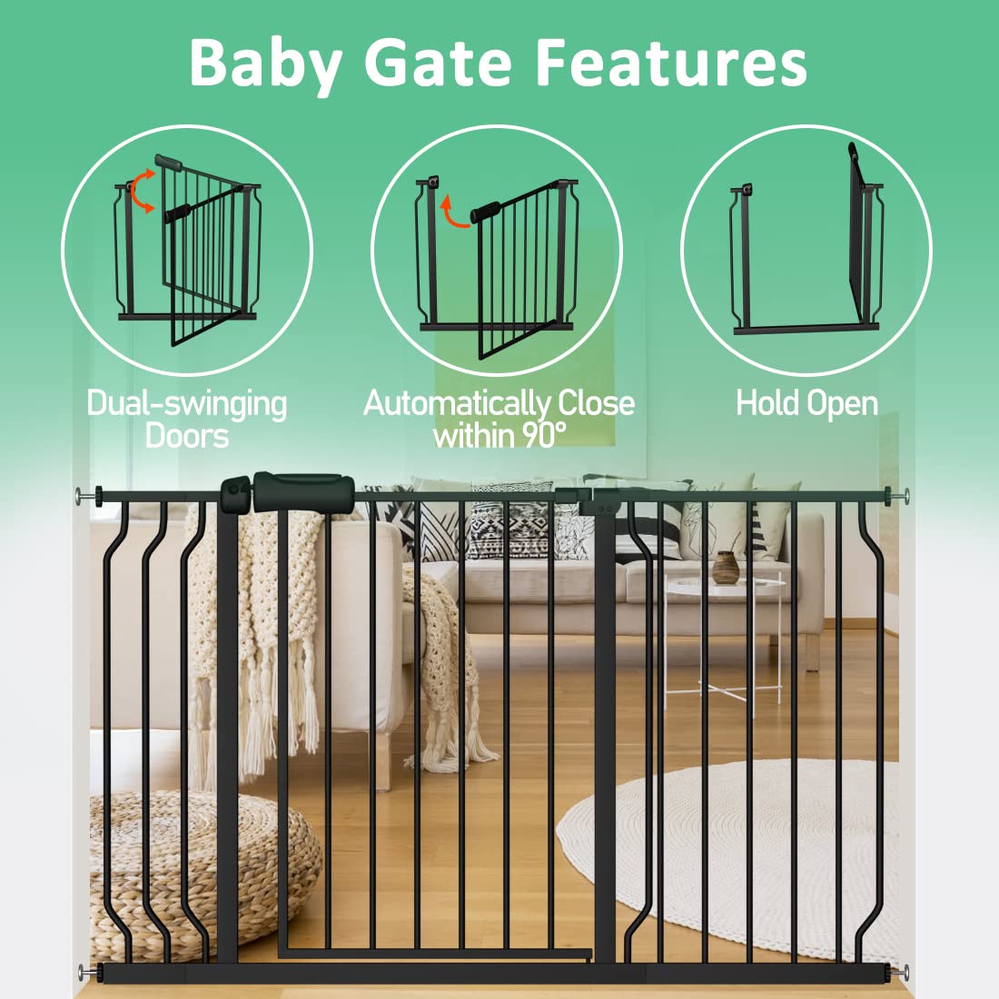 ALLAIBB Extra Wide Pressure Mounted Baby Gate Walk Through Child Kids Safety Toddler Tension White