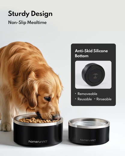 Homerunpet Double Wall Stainless Steel Dog Bowls, Non-Slip Base, Dishwasher Safe, Durable Pet Food