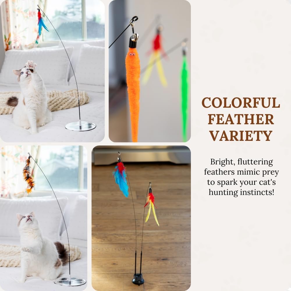 Suction Cup Cat Toys for Indoor Cats Interactive Suction Cup Cat Wand Toy Feather Teaser for Indoor