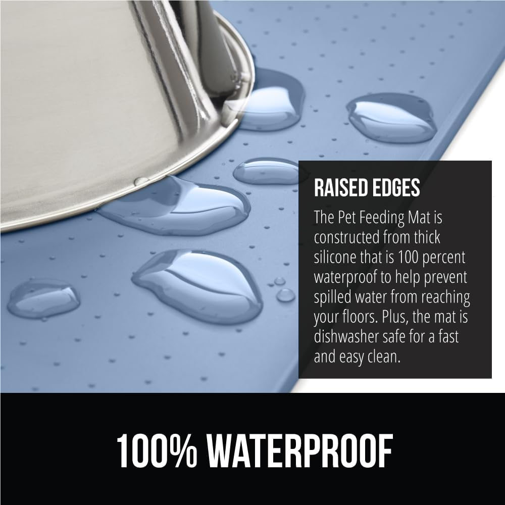 GORILLA GRIP 100% Waterproof Raised Edge BPA Free Silicone Pet Feeding Mat, Dog Cat Food Mats