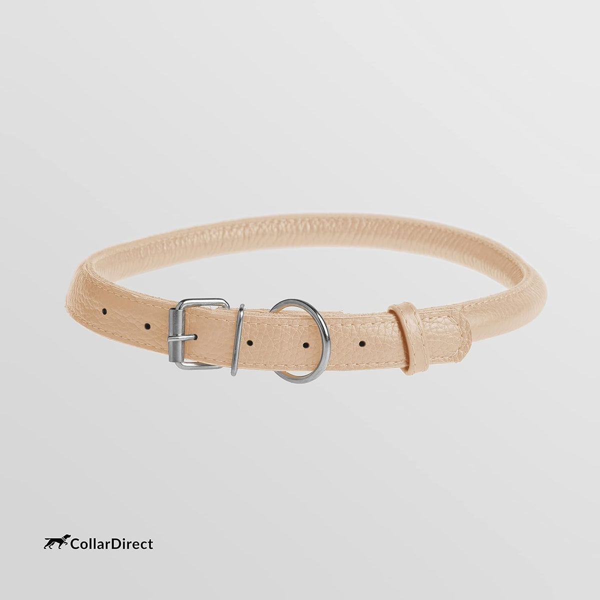 CollarDirect Rolled Leather Dog Collar, Soft Padded Round Puppy Collar, Handmade Genuine Leather