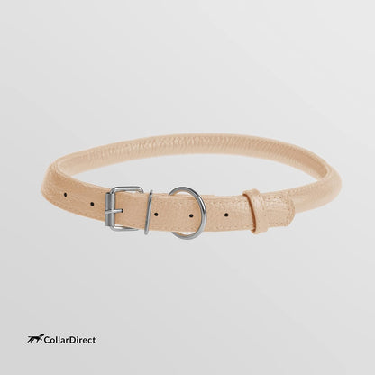 CollarDirect Rolled Leather Dog Collar, Soft Padded Round Puppy Collar, Handmade Genuine Leather