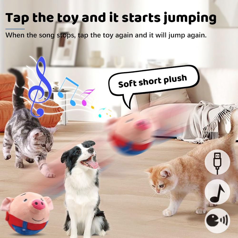 Upgrade Active Moving Pet Plush Toy, Squeaky Moving Dog Ball Toy Interactive Dog Toy for Boredom