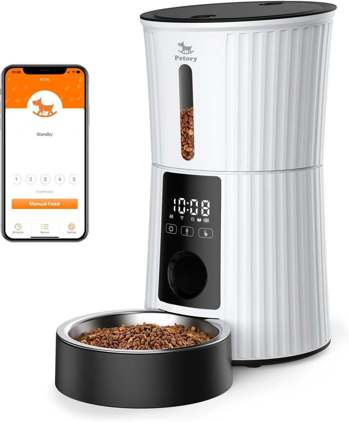 Petory Automatic Cat Feeders Wi-Fi - 4L Dry Food Dispenser for Cats and Dogs 10 Meals per Day Smart