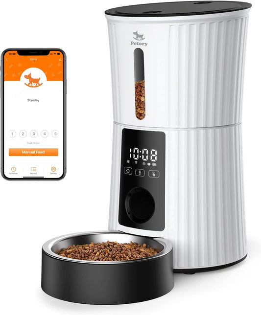 Petory Automatic Cat Feeders Wi-Fi - 4L Dry Food Dispenser for Cats and Dogs 10 Meals per Day Smart