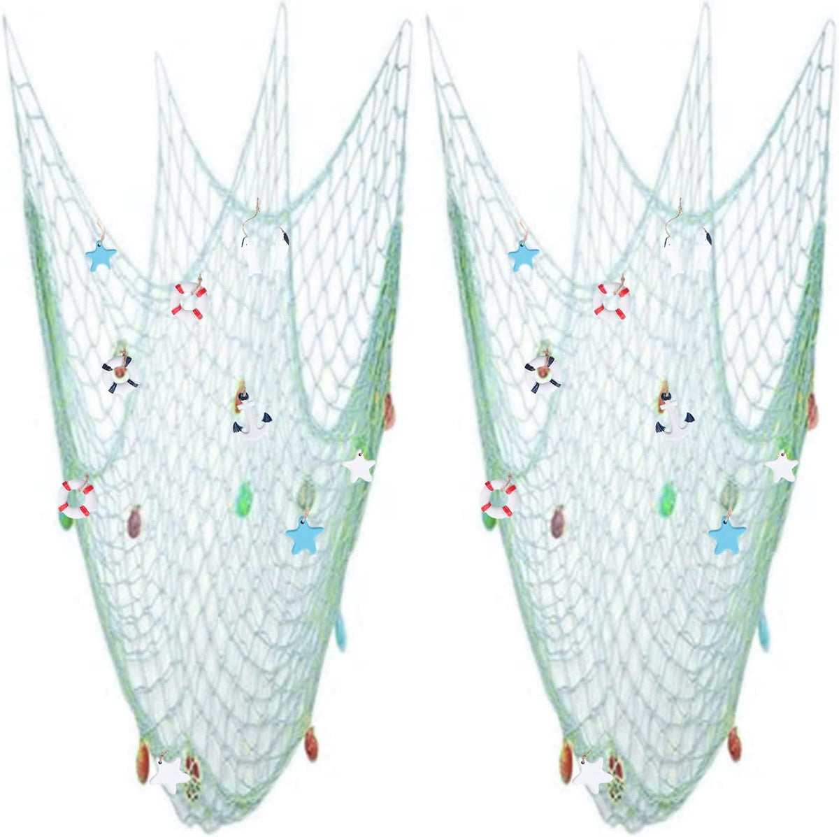 Nature Fish Net Wall Decoration with Shells, Ocean Themed Wall Hangings Fishing Net Party Decor for