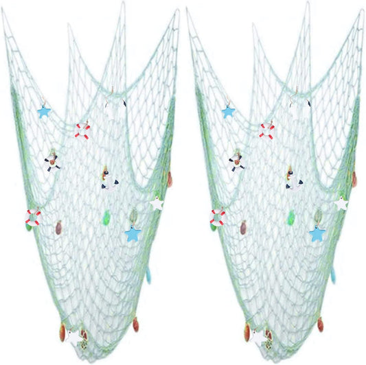 Nature Fish Net Wall Decoration with Shells, Ocean Themed Wall Hangings Fishing Net Party Decor for