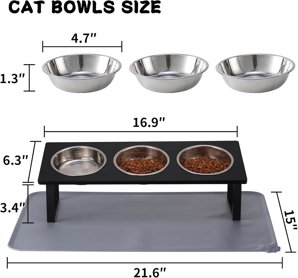 Upgraded Elevated Cat Bowls with Food Mat,15°Tilted Stand Anti Vomiting Raised Cat Dishes for Food