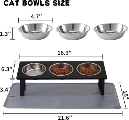 Upgraded Elevated Cat Bowls with Food Mat,15°Tilted Stand Anti Vomiting Raised Cat Dishes for Food