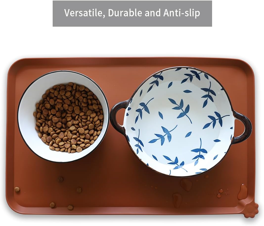 Hoki Found Silicone Pet Food Tray - Non Slip Pet Dog Bowl Mats - Cat Waterproof Mat for Carpet