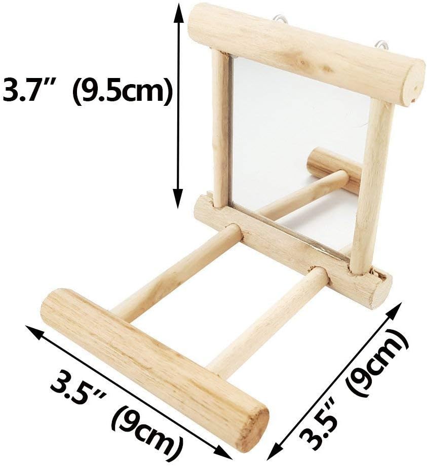 Bird Mirror with Swing and Perch for Parakeets Cockatiels Lovebirds Finches - Wooden Interactive